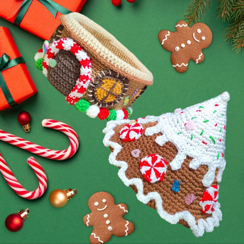 Handmade Crochet Giant Gingerbread Gnome House Basket - Picture 10 of 13